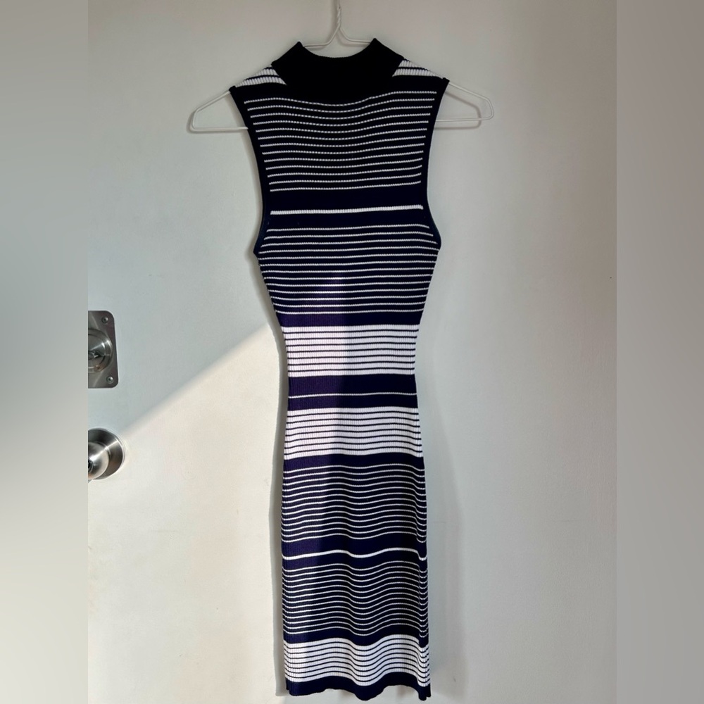Fitted Mock-Neck Striped Dress